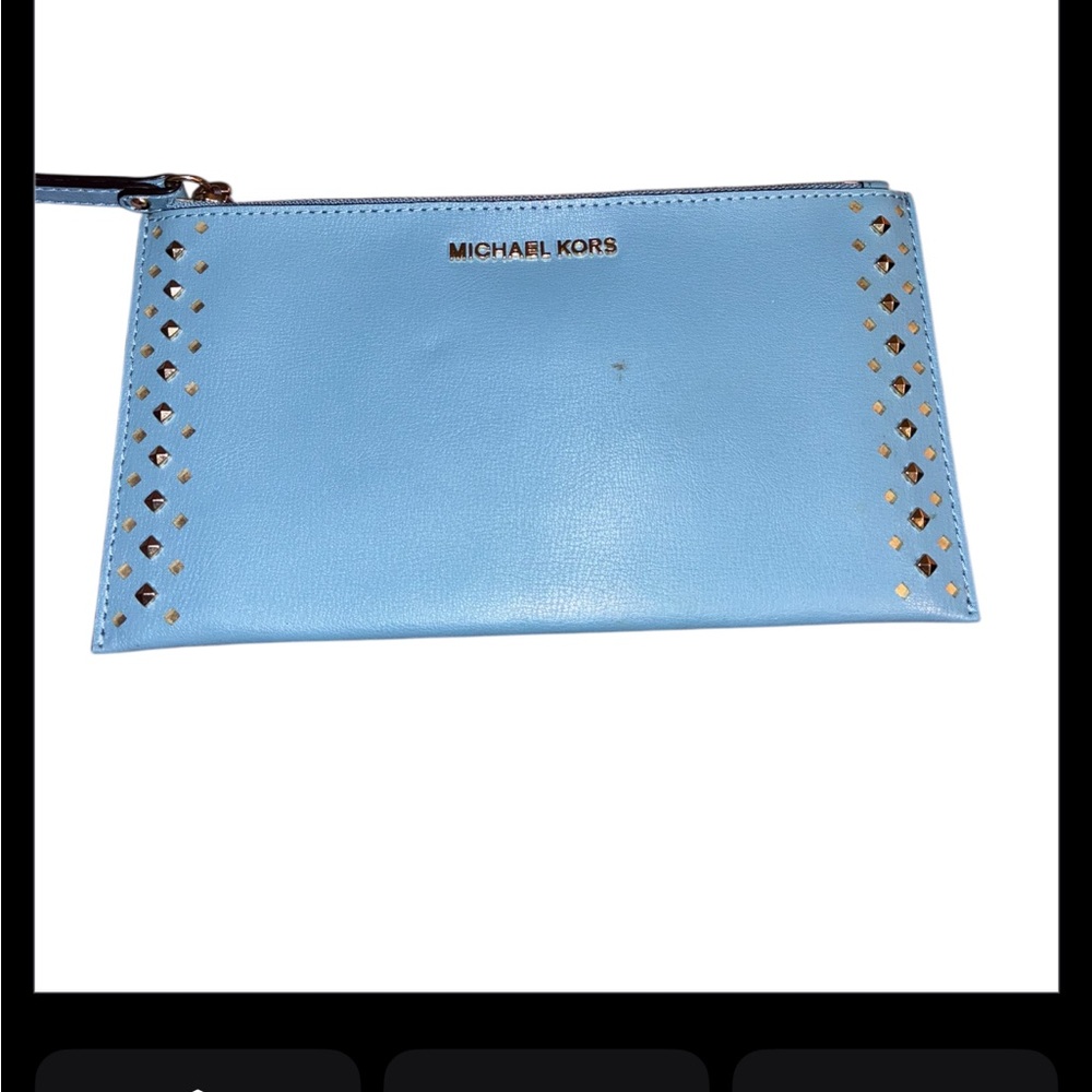 Michael Kors Jet Set Sky Blue Studed Wristlet wallet